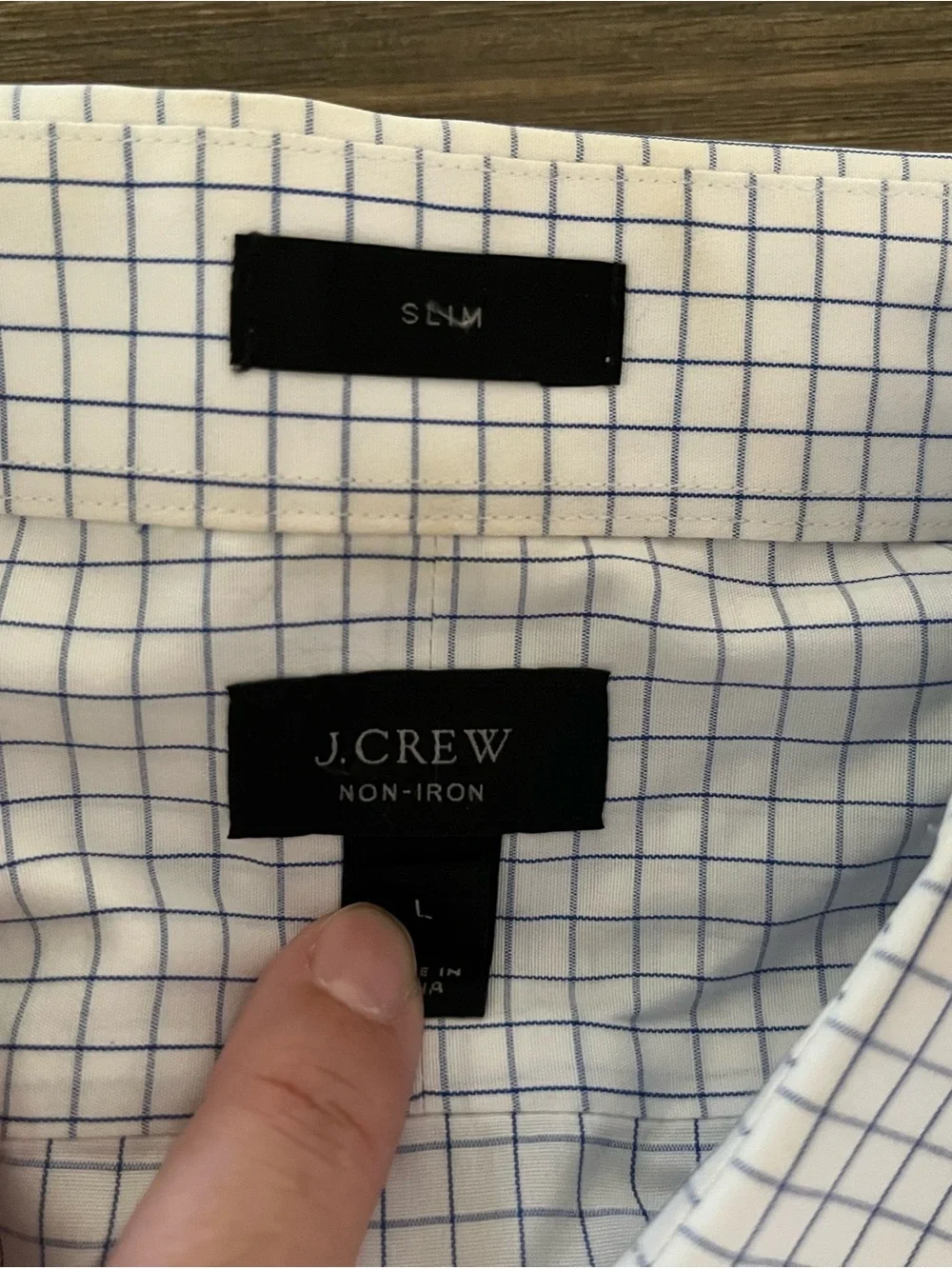 J. Crew Slim No Iron Men's White Checked Dress Shirt - Classic Button-Down Large